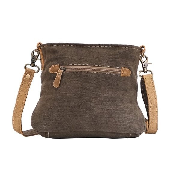 Myra Bag Handmade Saplings Shoulder Bag Upcycled Canvas & Cowhide Leather - Picture 3 of 6